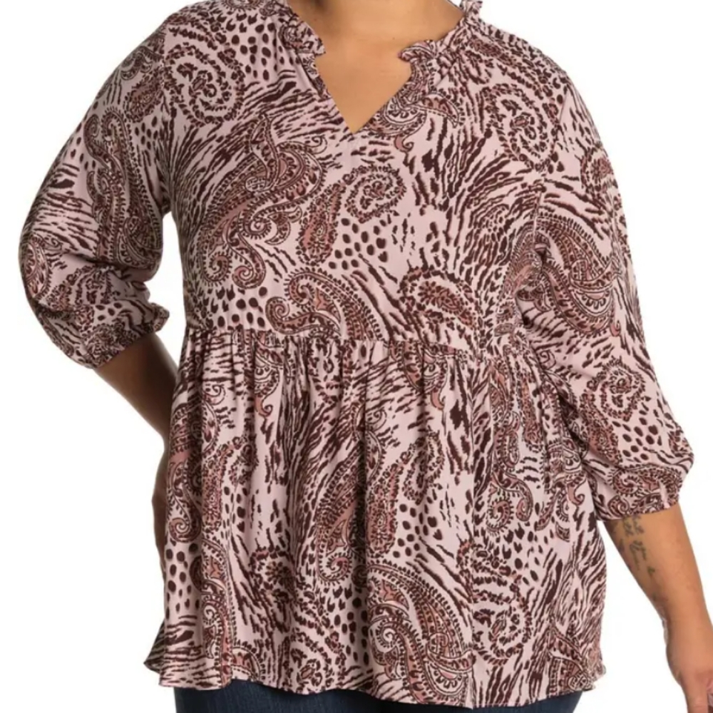 Bobeau Babydoll split neck top Size 1X